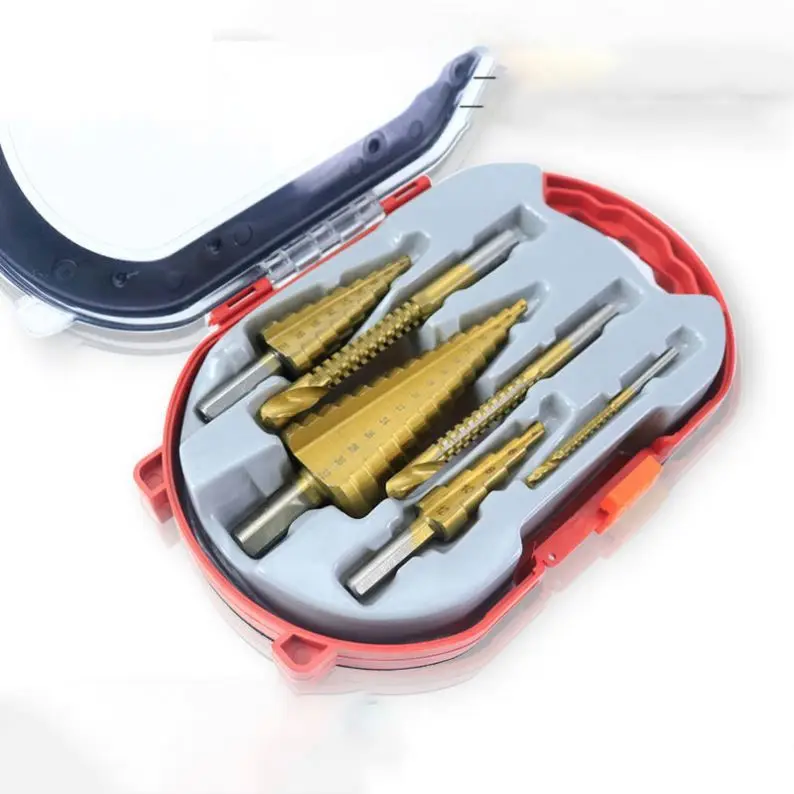 TEBAK Wood Working Tool 6PC Pagoda Drill Titanium Step Drill Bit Set Saw Tooth Drill Bits