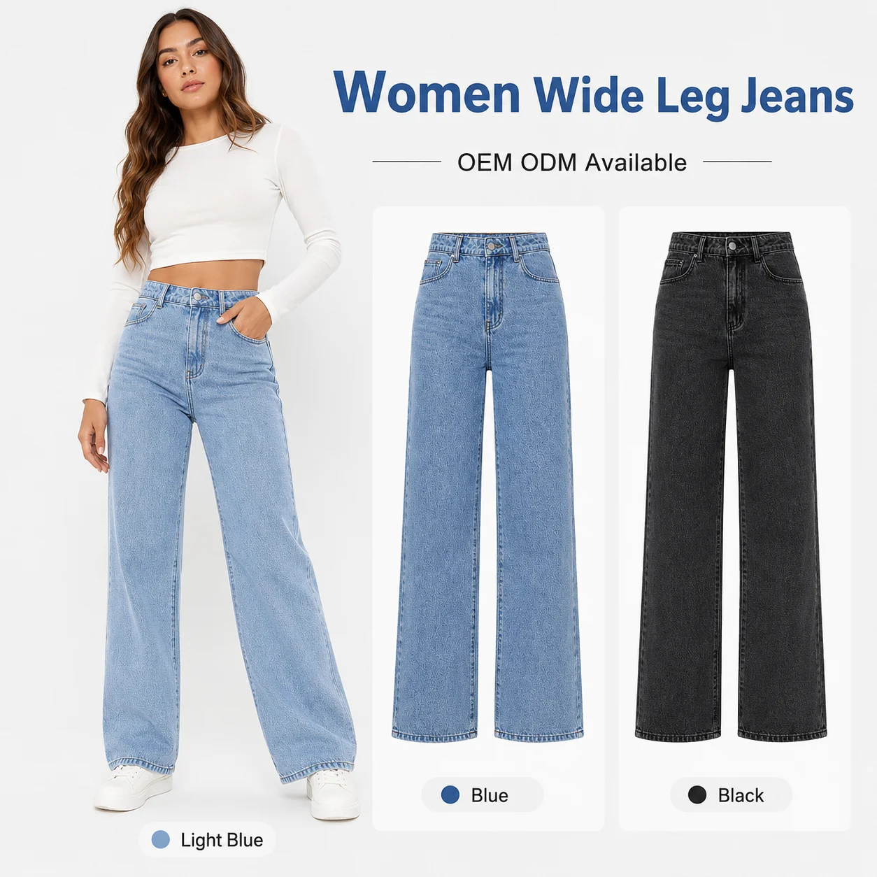 Women Skinny Casual Breathable Eco-Friendly Solid Straight Leg High Waist Blue Washed Cowboy Denim Jeans Vintage 90's Streetwear