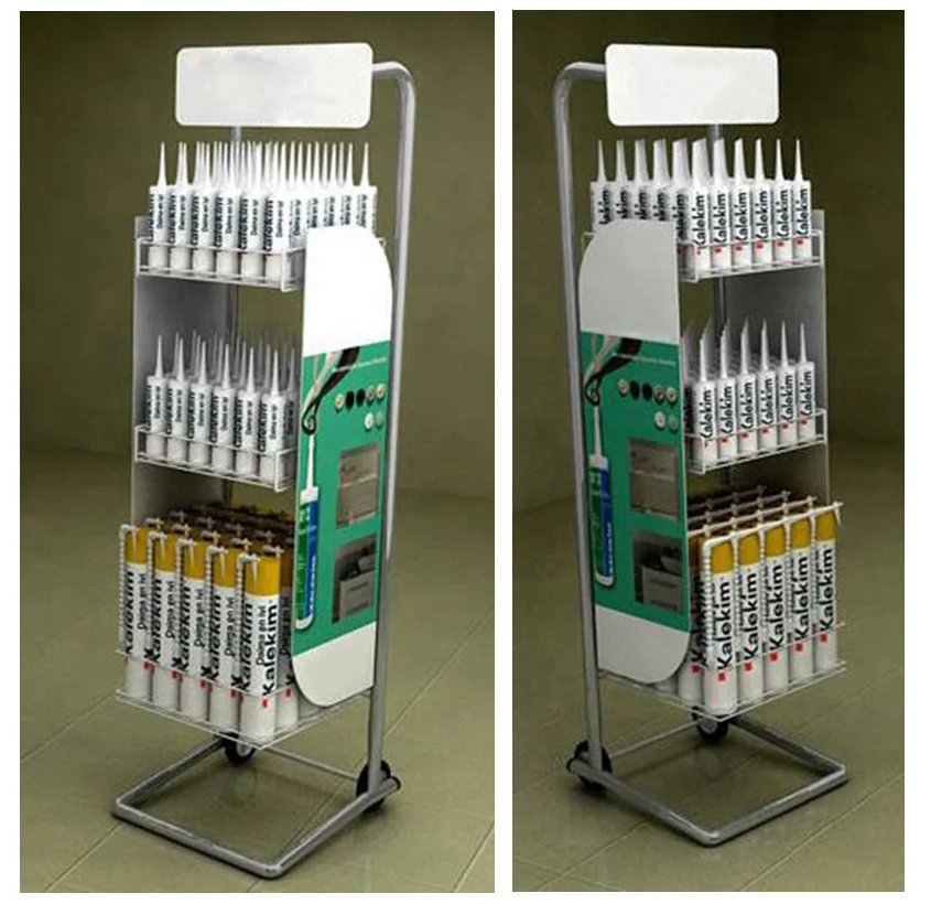Store Adhesive Display Rack Powder Coated Metal Sealant Display Stand