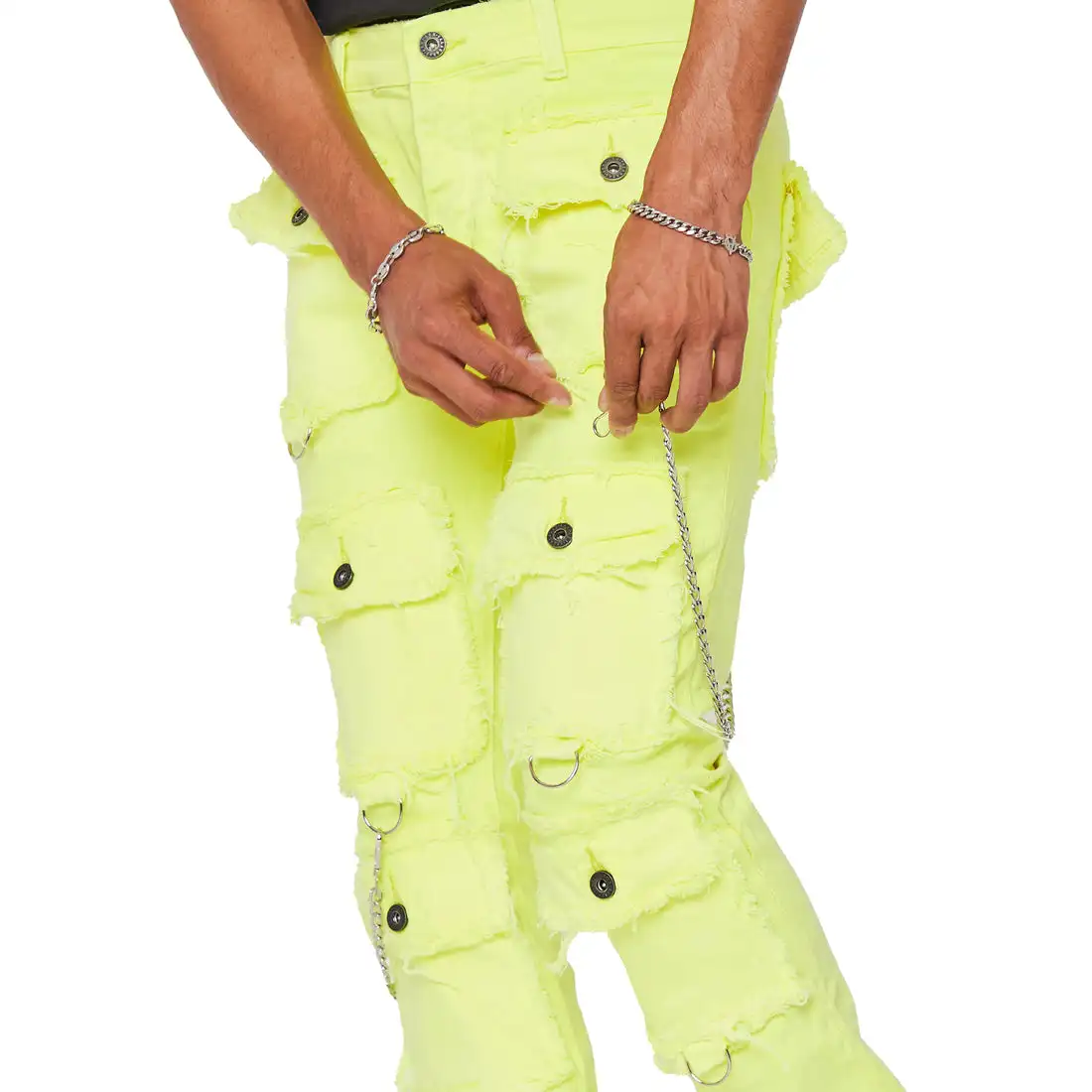 AeeDenim Custom Designers Logo High Street Breathable Print Midweight Jeans Men's Yellow Stretch Harem Pants Button Fly Many