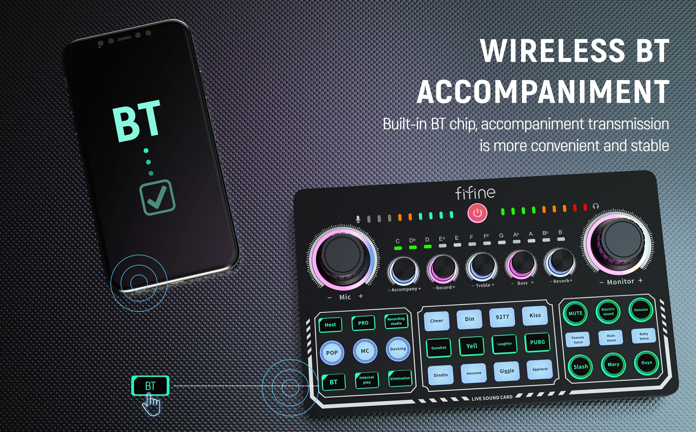 Fifine Sc6 External Sound Card Noise Reduction Podcast Mixer Live Streaming Soundcards Audio