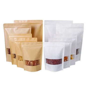 Yiwu Factory Different Size Brown And White Kraft Paper Zipper Food Coffee Tea Stand Up Bag