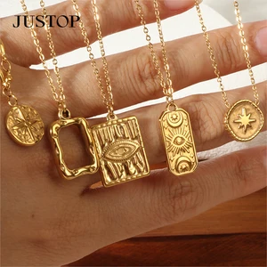 WaterProof Link Chain Vintage 18K Gold Stainless Steel Star Eye Pendant Twisted Necklace for Women