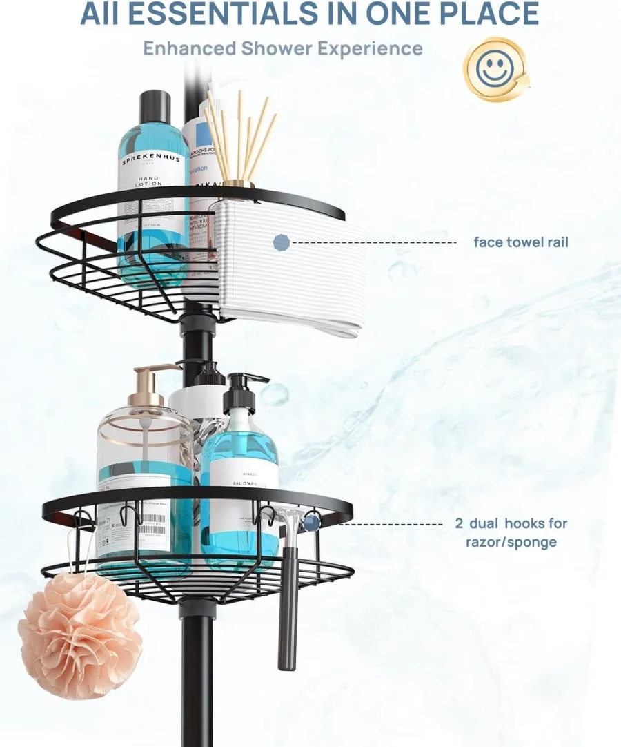CF High Quality Rustproof Shower Corner Organizer 4 Adjustable Shelves with Tension Pole Shampoo Storage Holder Shower Caddy