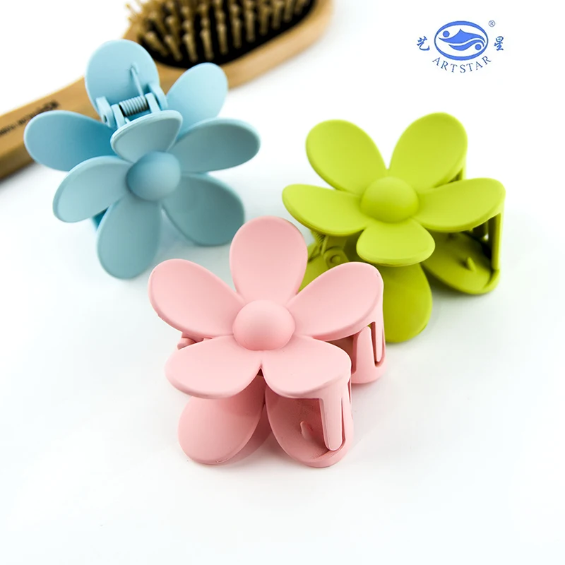Hot Sell Artstar Green Blue Pink Flower Large Matte Hair Claw Clips For