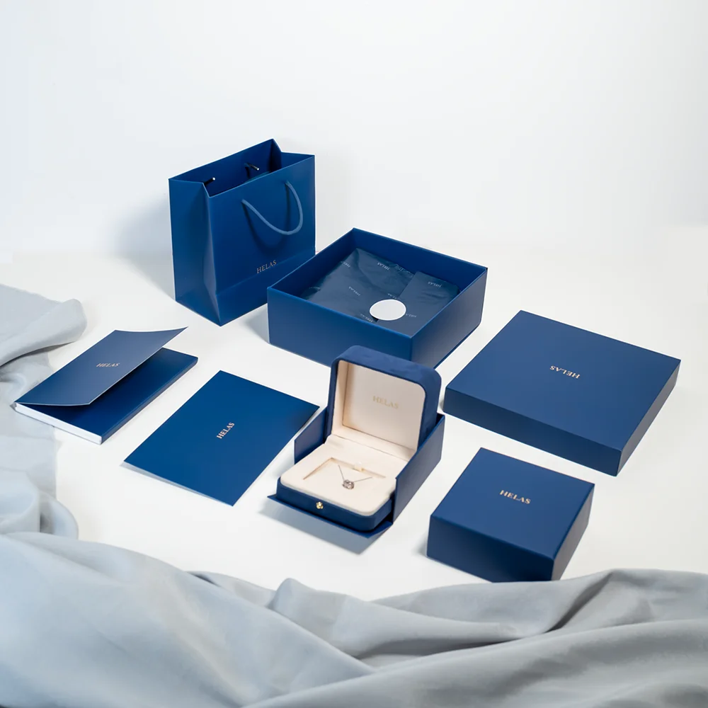 High Quality Bronzing Package Insert Lid and Base Ring Envelope Greeting Card Blue One Stop Velvet Jewelry Gift Box