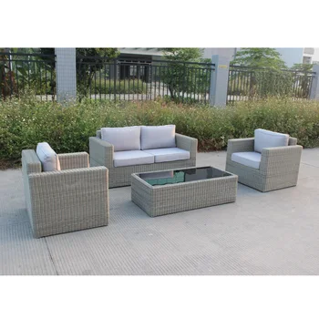 Foshan Patio Furniture Set 4 Seat Villa Garden PE Rattan Lounge Sofa