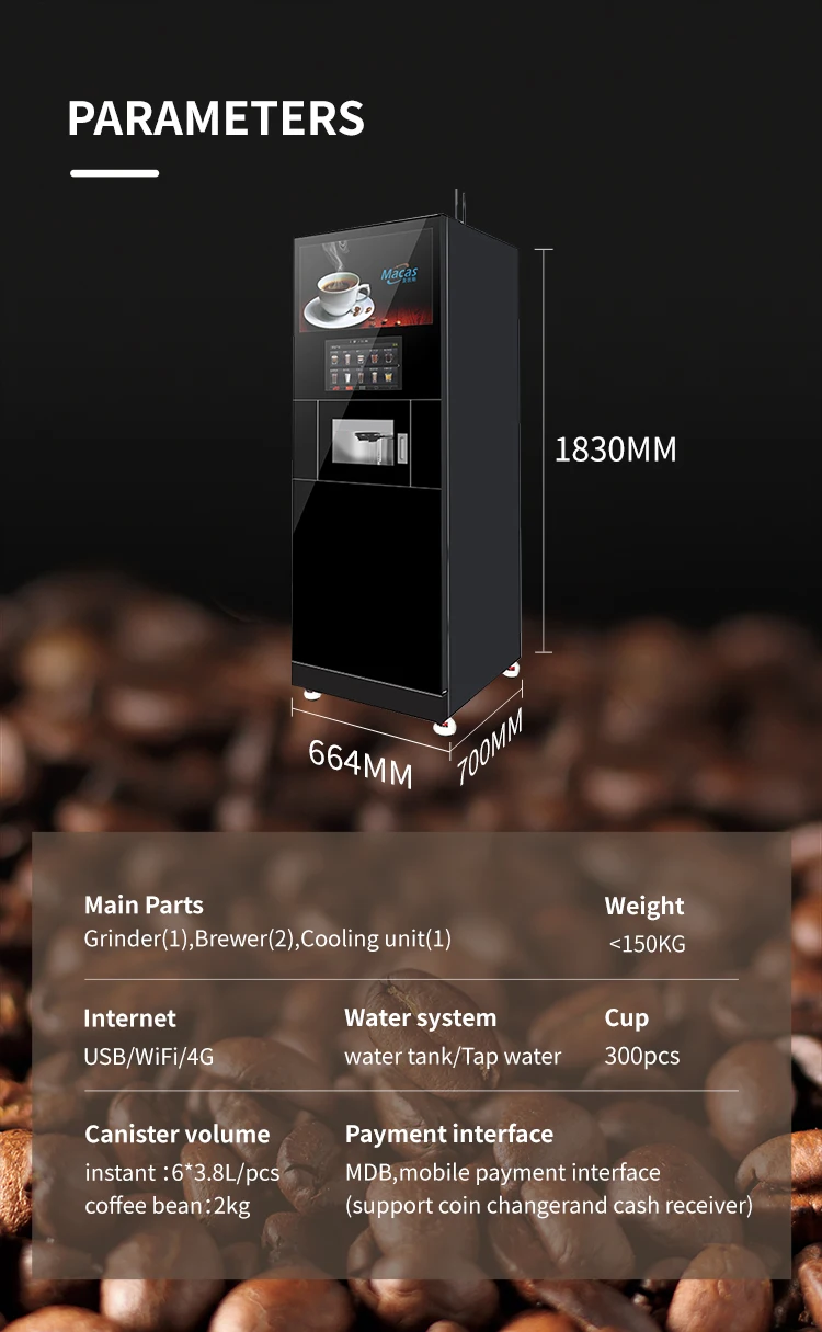Cashless Coffee Vending Coffee Beans Vending Machine Automatic With