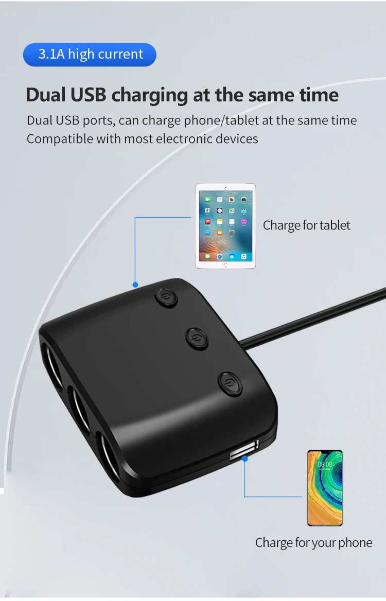 GXYKIT ZNB03s Car Charger: 120W, 3.1A Socket Adapter with 2 USB Ports. manufacture