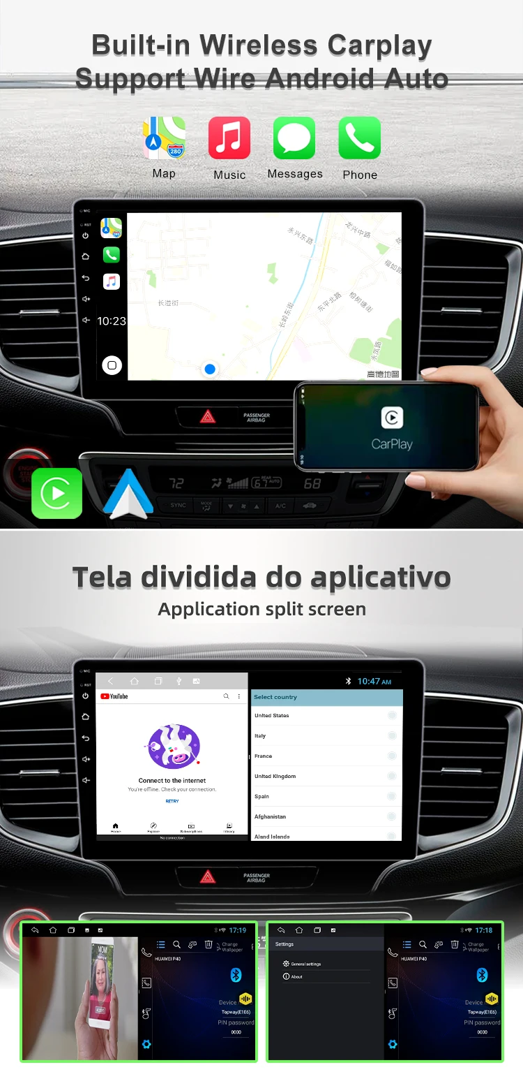 Android 12 Universal Touch Screen Gps Radio Stereo 10 Inch car video 1 Din Car Dvd Player With Screen carplay auto