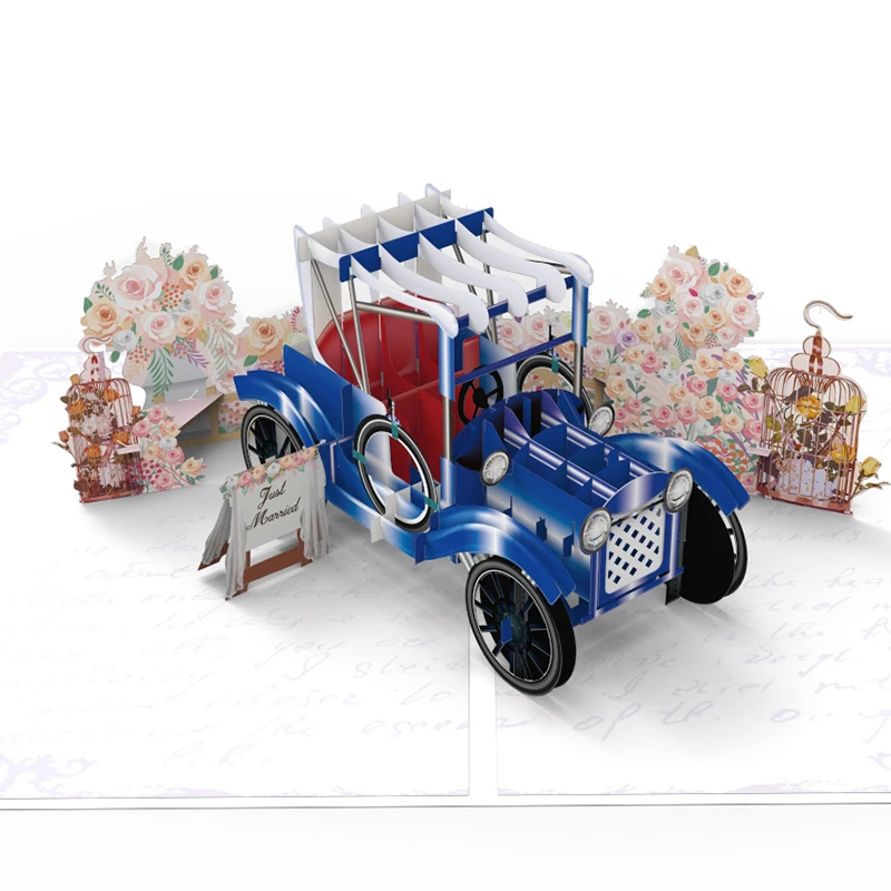 Winpsheng ODM/OEM персонализированный 3d синий автомобиль всплывающий Цветок открытка свадебные пригласительные