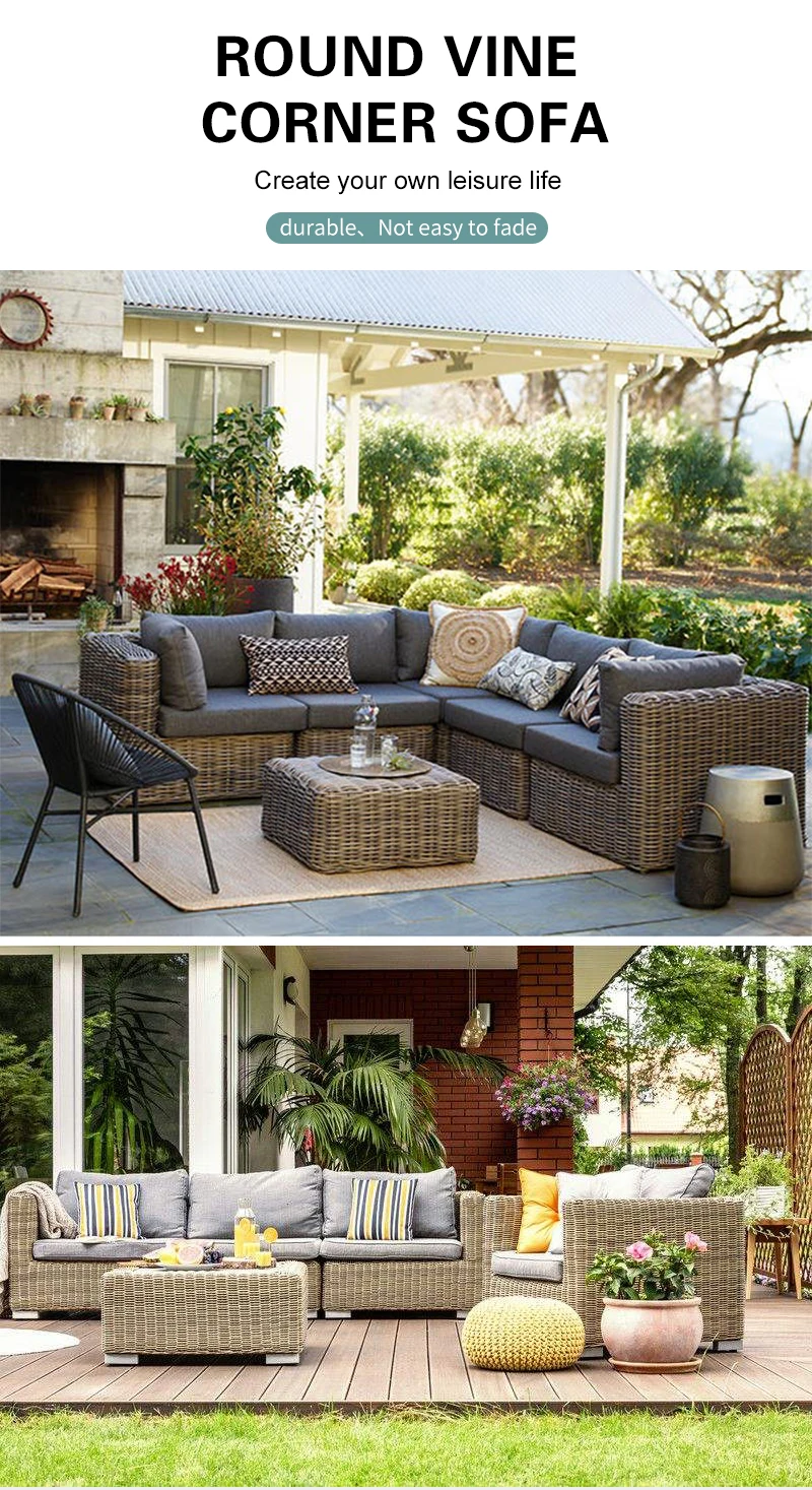 Modern Style L Shape Patio Outdoor Sofa Garden Rattan Wicker Furniture