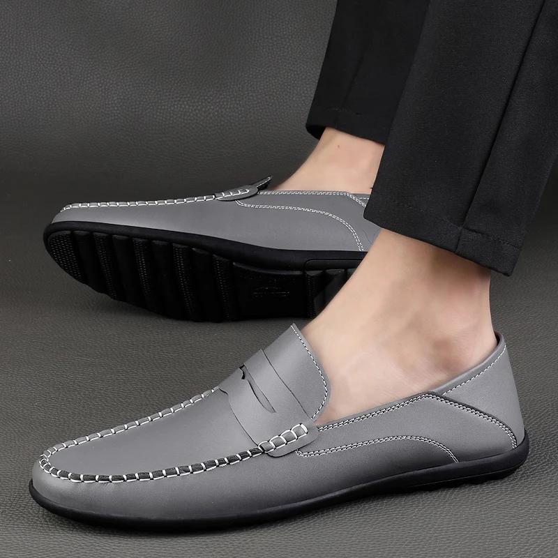 Genuine Leather Shoes Waterproof Handmade Sewing Comfortable Casual Large Size Walking Shoes Driving Shoes Loafer for men