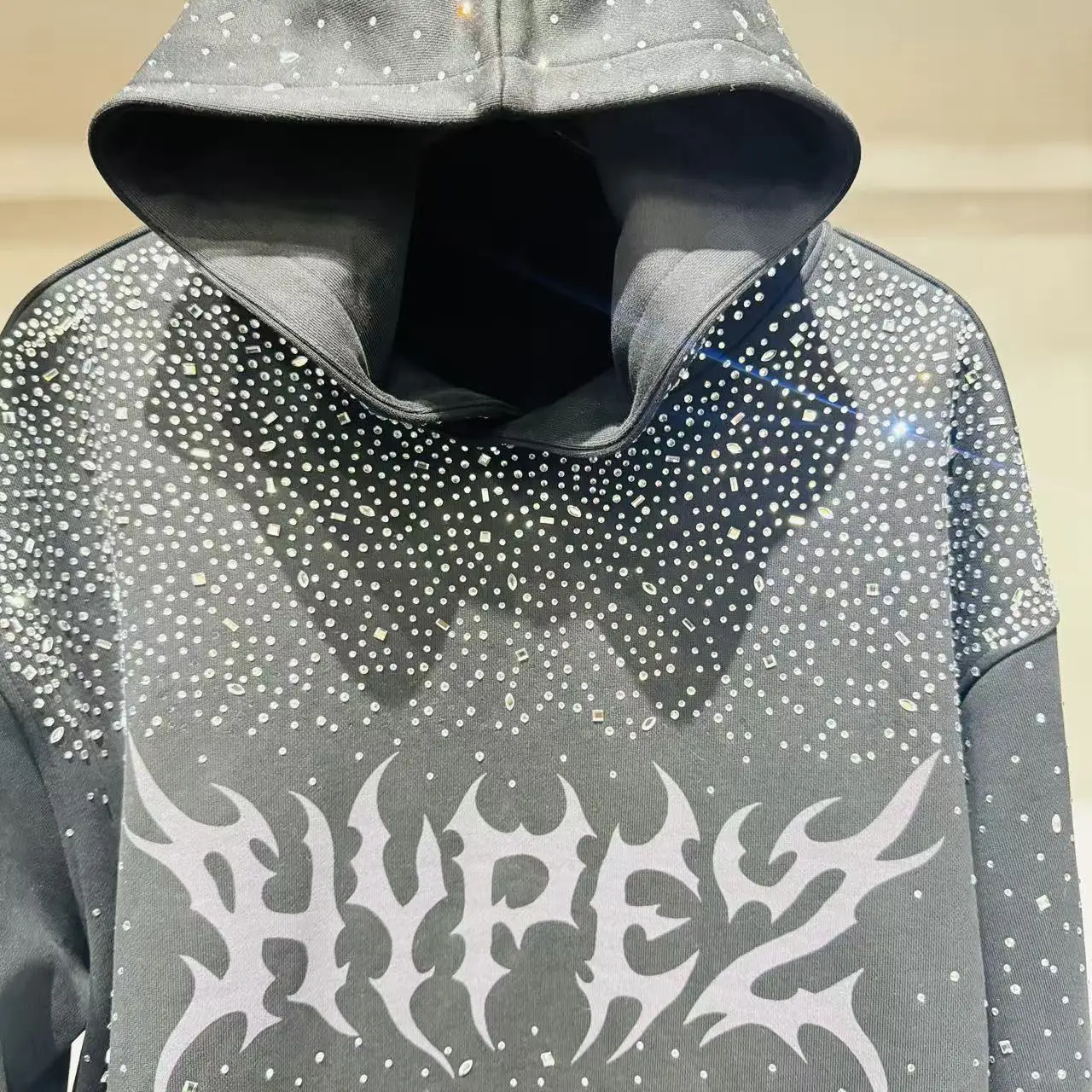 Men's Hoodies Rhinestone Pullover 100% Cotton Oversize Printing Custom Hoodies Manufacturers Heavyweight Hoodie for Men gallery 4