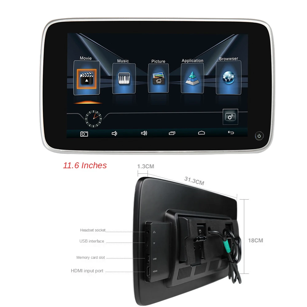 11.6 Inch 4k 1080p Backseat Tablet Monitor Display Android Car Headrest Monitor Car Rear Seat