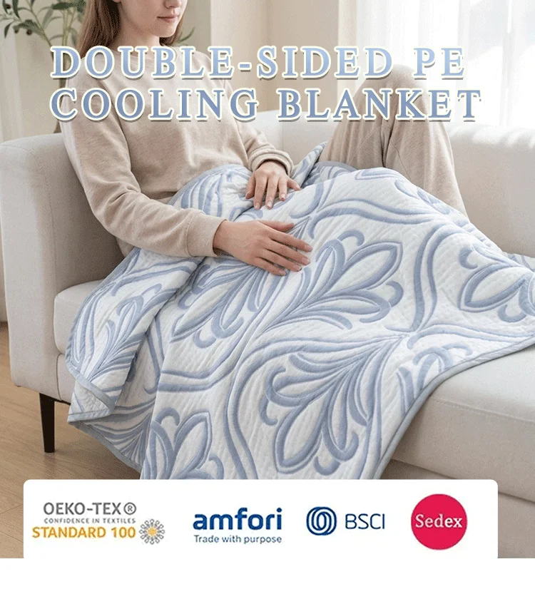 Custom jacquard cooling blanket 200x230cm full product scene view