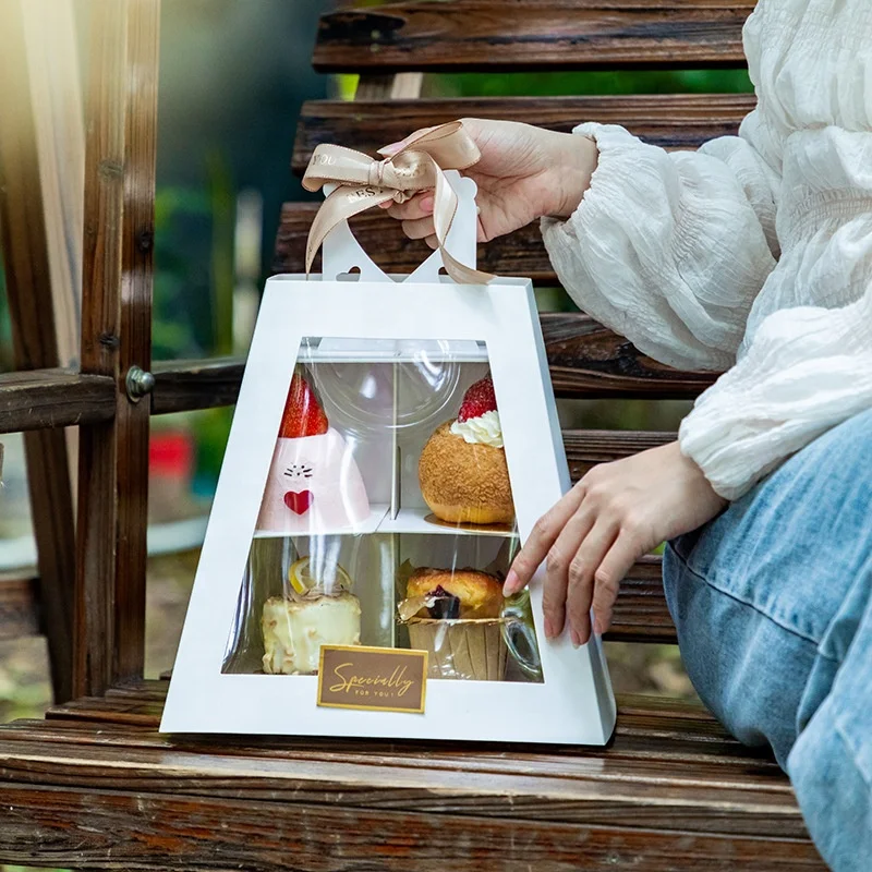High-end Multilayer Trapezoid Afternoon Tea Dessert Shelf Transparent French Dessert Display Box with Handle