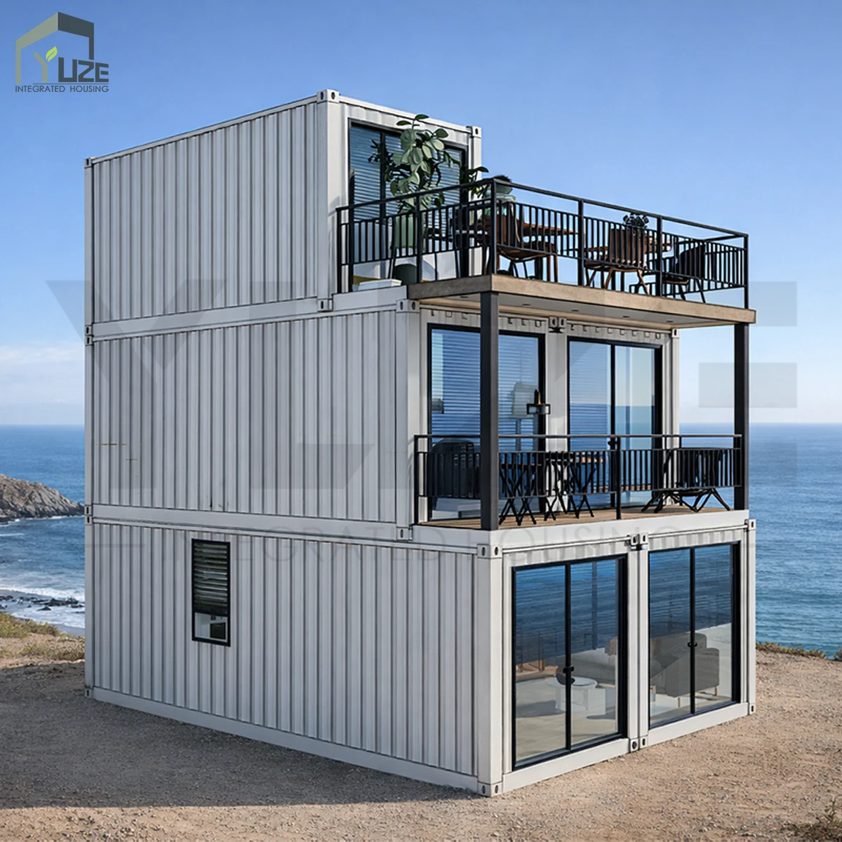 Casa de contêiner personalizada para residência particular, escritório moderno pré-fabricado de 3 andares