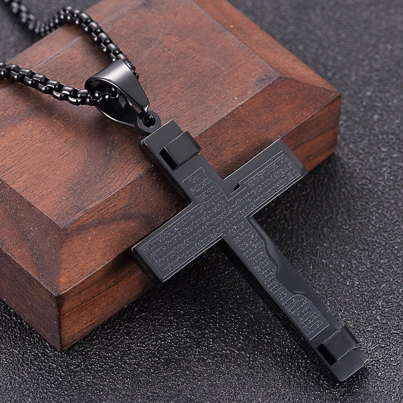 Titanium Steel Bible Cross Necklace Scripture Pendant Chain Necklace ...