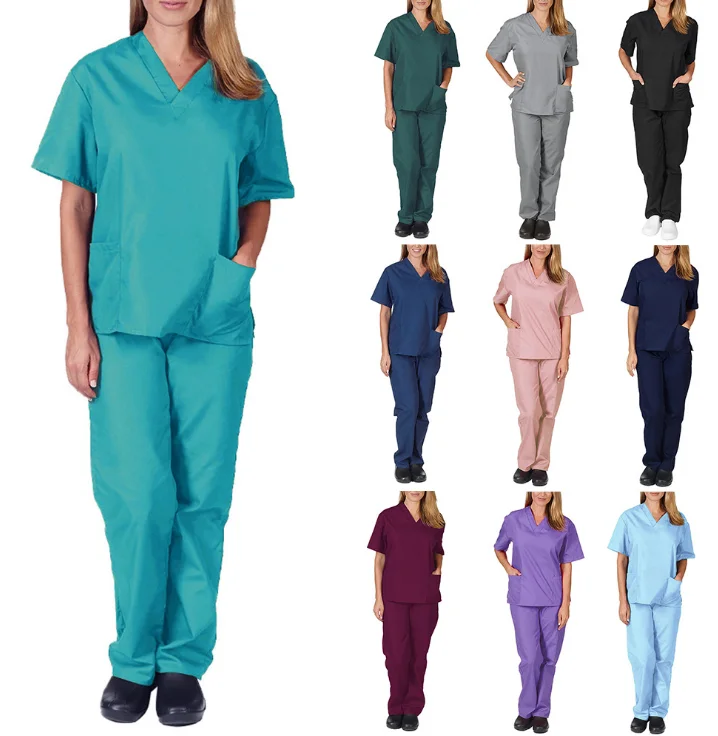Stylish Womens Nursing Scrub Set w/ Black Stretch Spandex Multiple Colors !! 