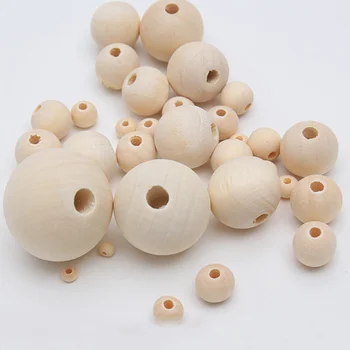 4/50mm Wooden Teething Beads Natural Color Round Lotus Wood Beads Bulk Various Sizes
