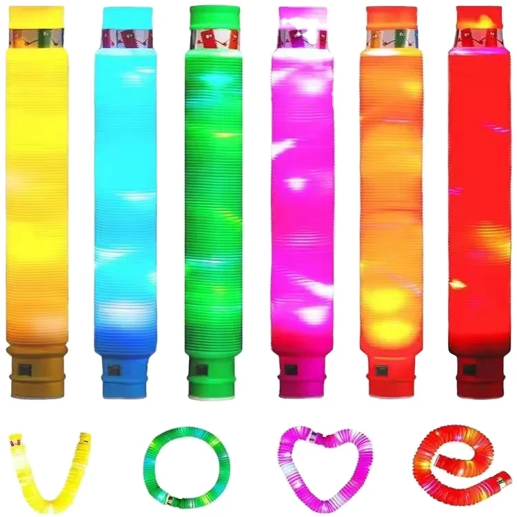 CHENQUE Light up LED Pop Tubes Party Favors Glow Sticks Birthday Sensory Fidget Toys for Kids Fine Motor Skills Toddler Toy