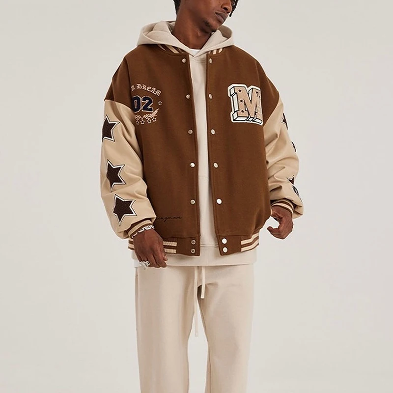 OEM Custom High Quality Men Embroidery Patch Warm College Jacket Bomber Letterman Varsity Jacket for Men