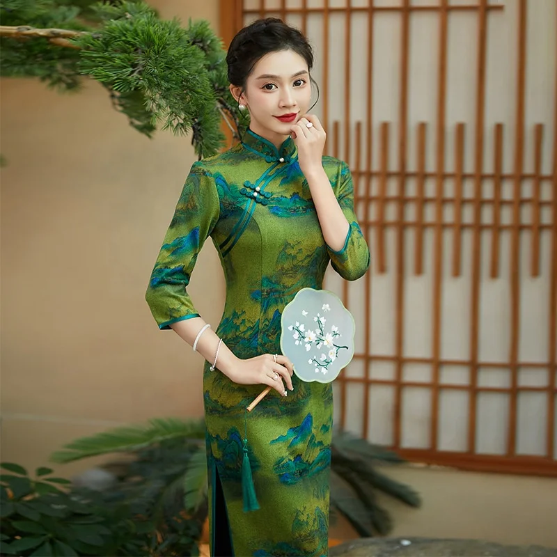chinese dress ladies Long sleeve dress, Cheongsam dress, Linen dress, Chinese Vintage dress   lijingshop
