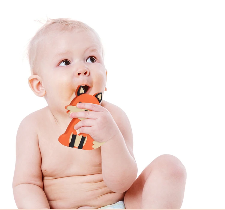 BPA бесплатно Прорезыватель кулон жевательная игрушка для ребенка лиса в форме животного силиконовые прорезыватели игрушки