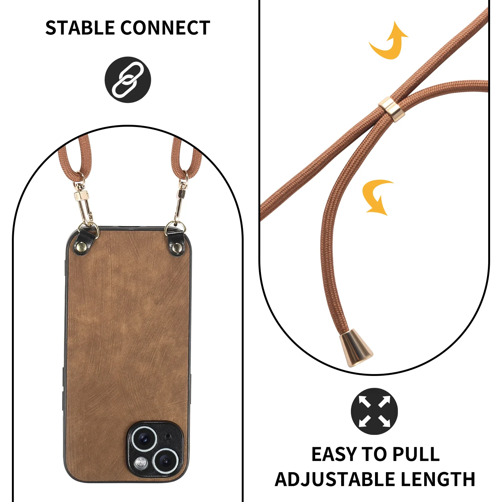 Shockproof Chain Crossbody Plain Leather Case With Wrist Strap And Lanyard For IPhone 17 AIR 16E 15 Pro Max_voghion.com
