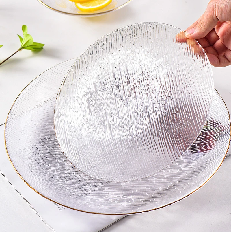 Wholesale Glass Charger Plates Wedding Gold Rim Clear Glass Dinner