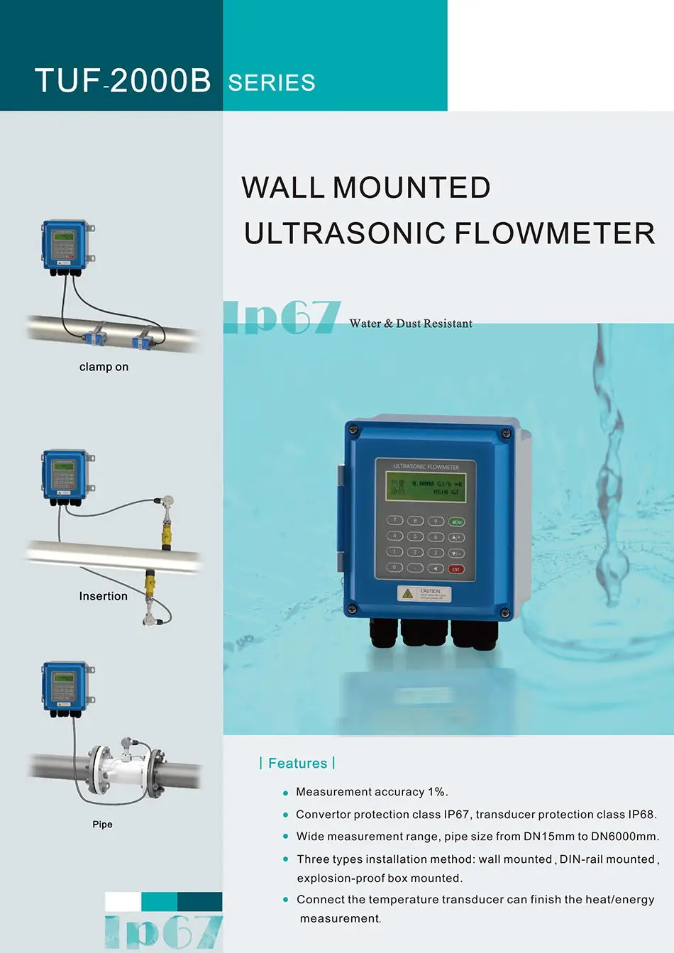 TUF-2000B Wandmontierter Ultraschall-Durchflussmesser für Wasser und flüssige Medien – Detail 3