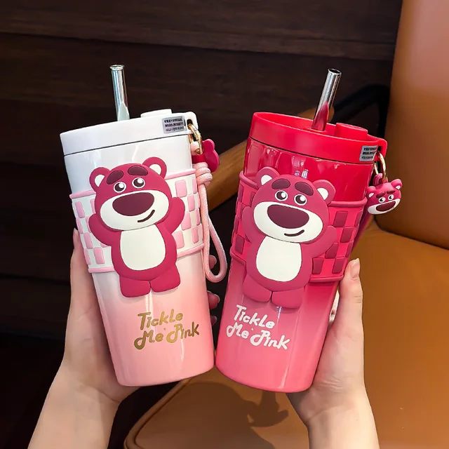 2024 New Women's Strawberry Bear Large Capacity Straw Insulated Cup