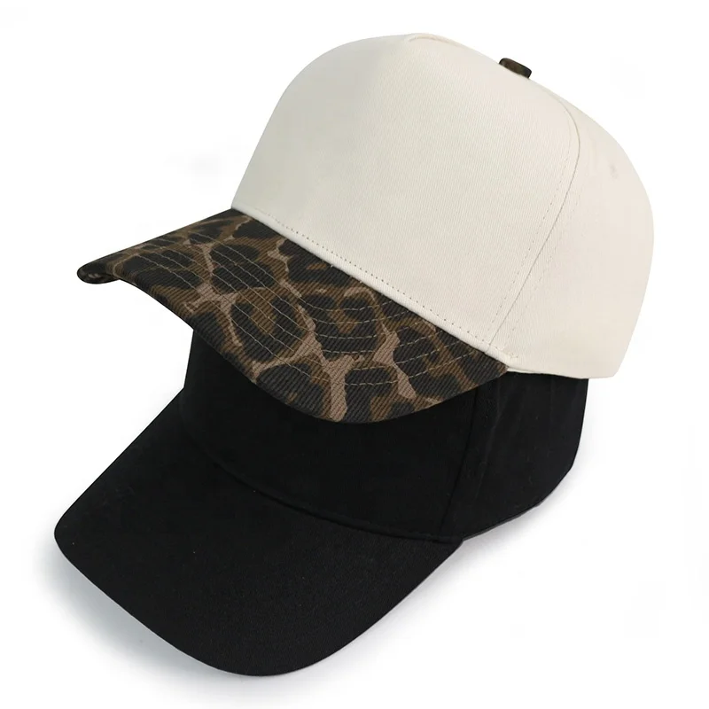 HBA54 in Stock Plain Blank Wholesale Two Tone Beige Cheetah Leopard Baseball Caps for Women Men
