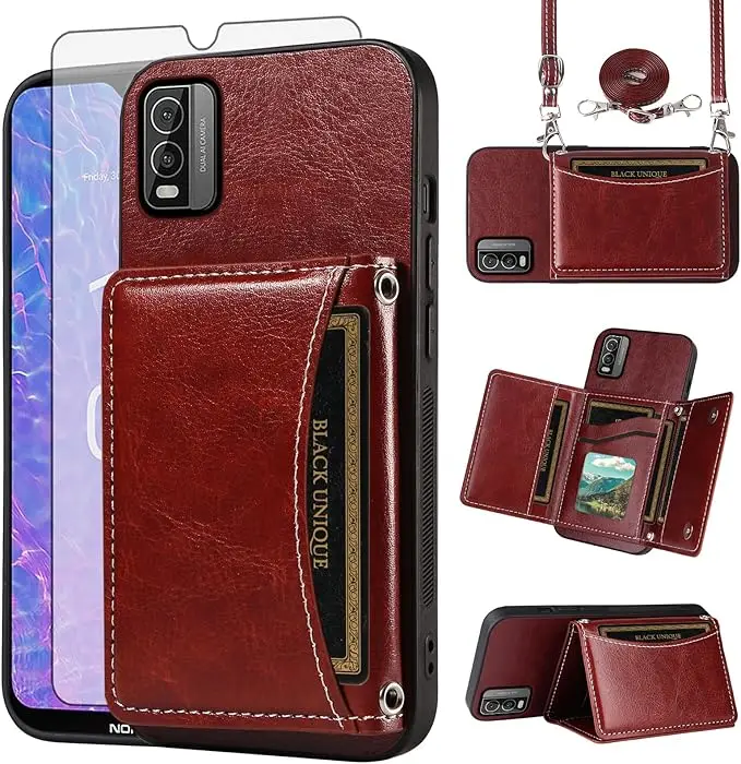 Leather Crossbody Phone Case With Wallet For Nokia C210 Luxury Desktop Stand Street Fashion Mc1132 Laudtec