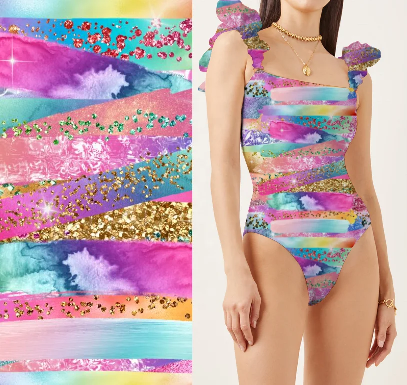 Swimming Wear Print 85% Polyamide 15% Spandex Stretch Fabric Plain Knitted  Swimwear Fabric Wholesale Spandex Polyester 200gsm