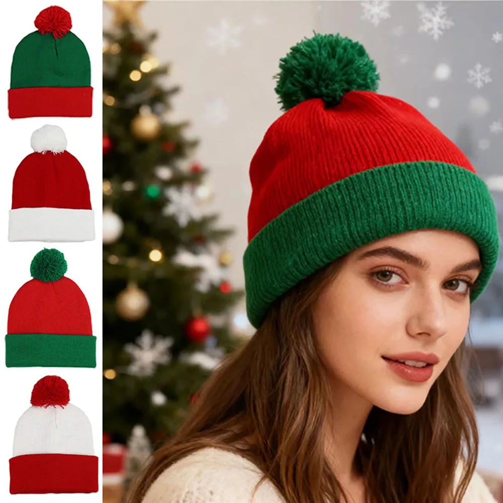 Acrylic Fibers Knitted Christmas Goods Decorations Autumn Winter Outdoor Casual Keep Warm Headwear Green Cap Hat