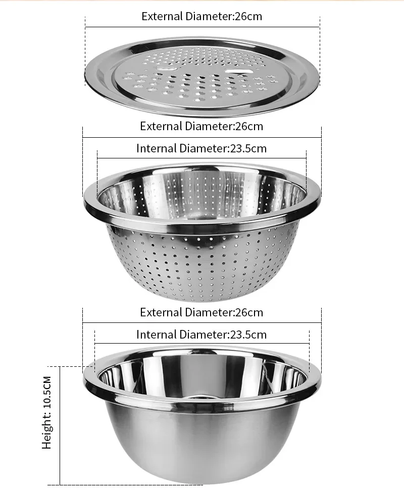 Multifunction Stainless Steel Basin Grater Slicer Wash Drain