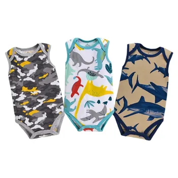 100% Breathable Knitted Cotton Sleeveless Bodysuit for Baby Boys Summer Onsie with Snap Button Closure