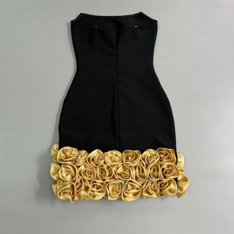open lace back dress Black Gold Sequin Strapless Prom Dress with Scarf SL30237  MISS ORD