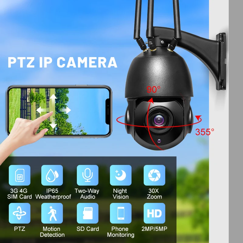 Wireless 4G SIM Card Outdoor Security Camera 5MP HD 30X Optical Zoom Home  IP Camera