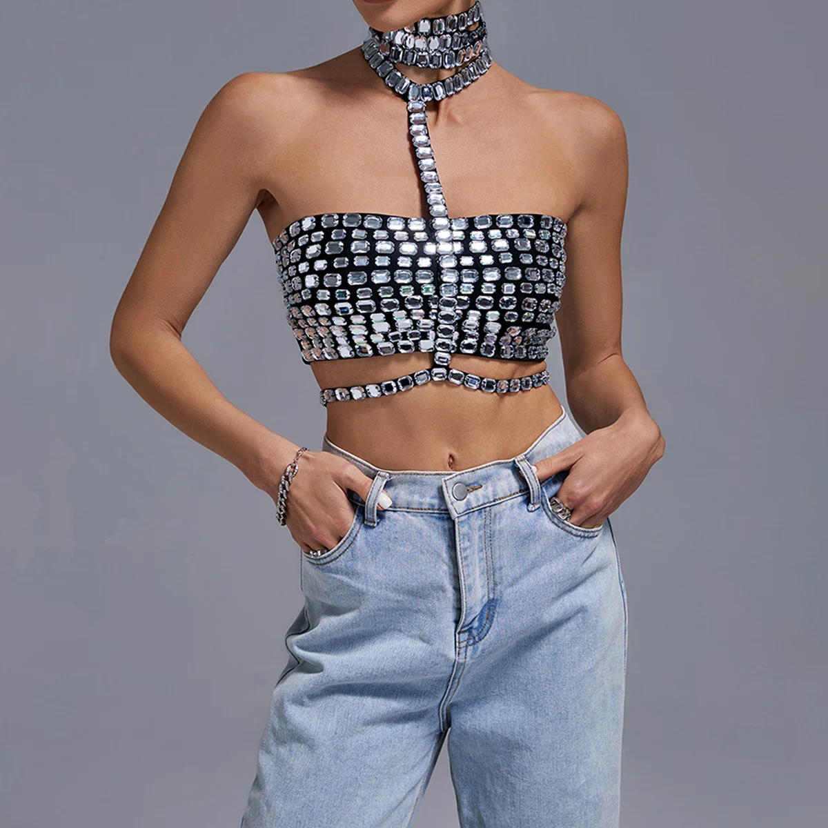 Ocstrade Ropa Mujer Silver Diamond Débardeur femme Crop Top Accepte les  commandes personnalisées Débardeurs à paillettes pour femmes Gilet sans