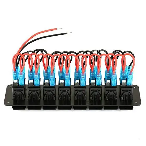 Pannello Interruttori 8 Gang 12-24V – Con USB Doppia, Voltmetro, Accendisigari, IP68, Per Auto, Barca, Camper, Caravan