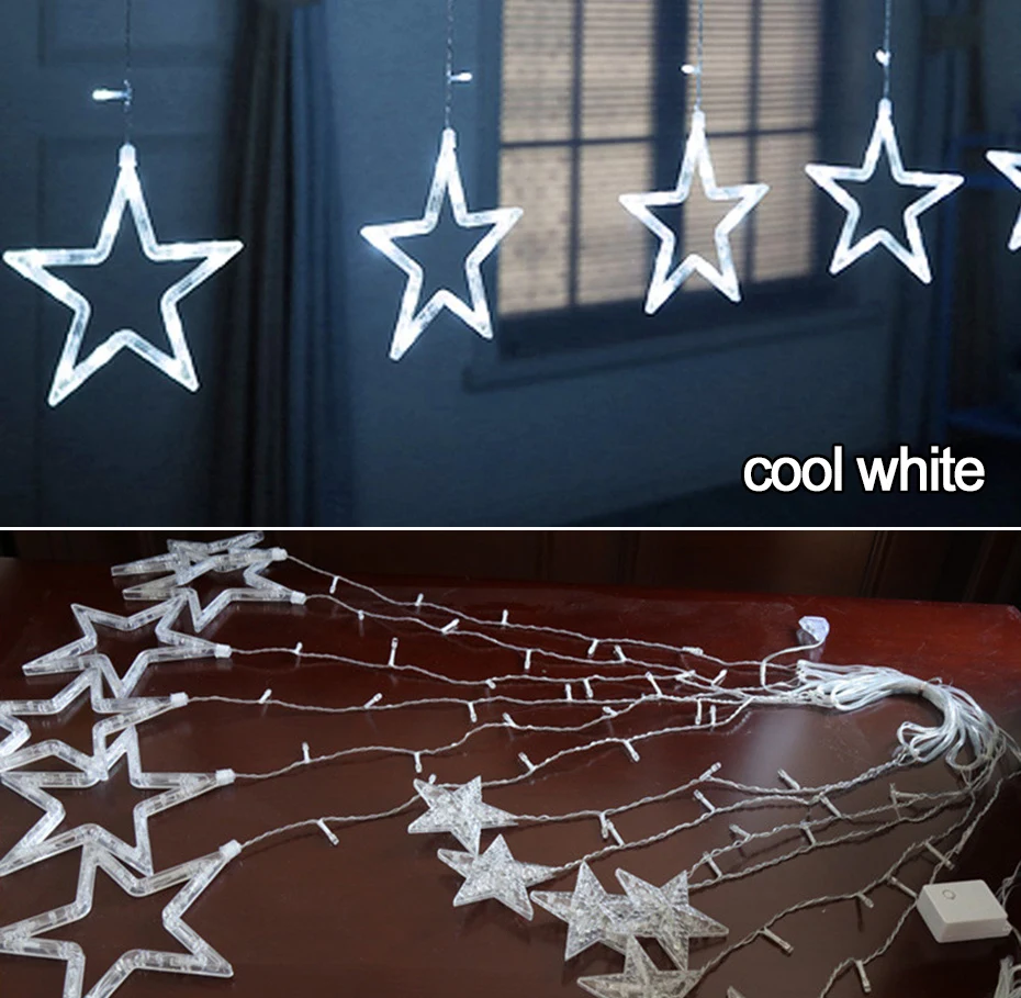 Christmas Fairy Lights Festoon Led String Lights Star Garland on Window Curtain Indoor Tree Decoration Halloween Wedding Light