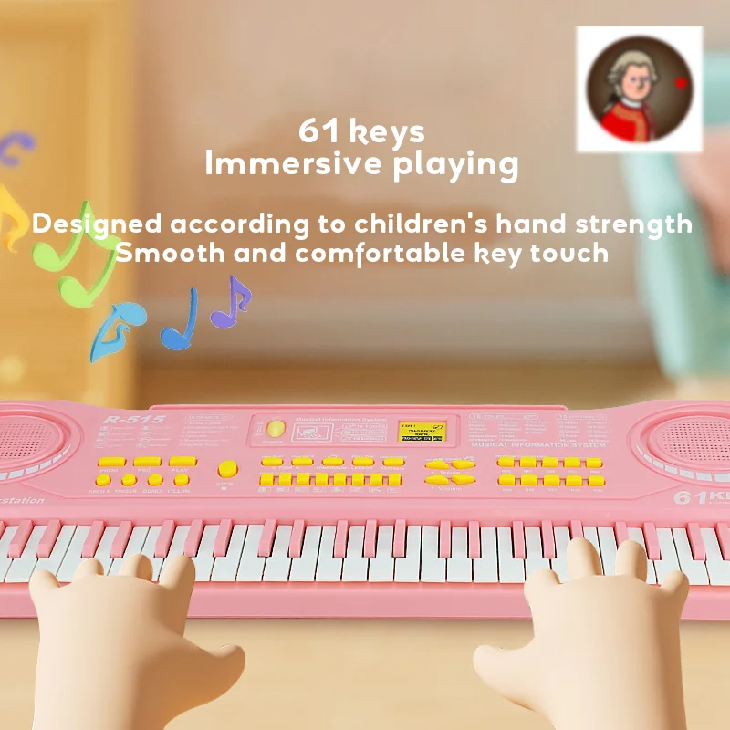 Wholesale Custom Early Educational Simulation Electronic 61 Keys KeyBoard Musical Instrument Piano Microphone OEM Piano Toy Gift