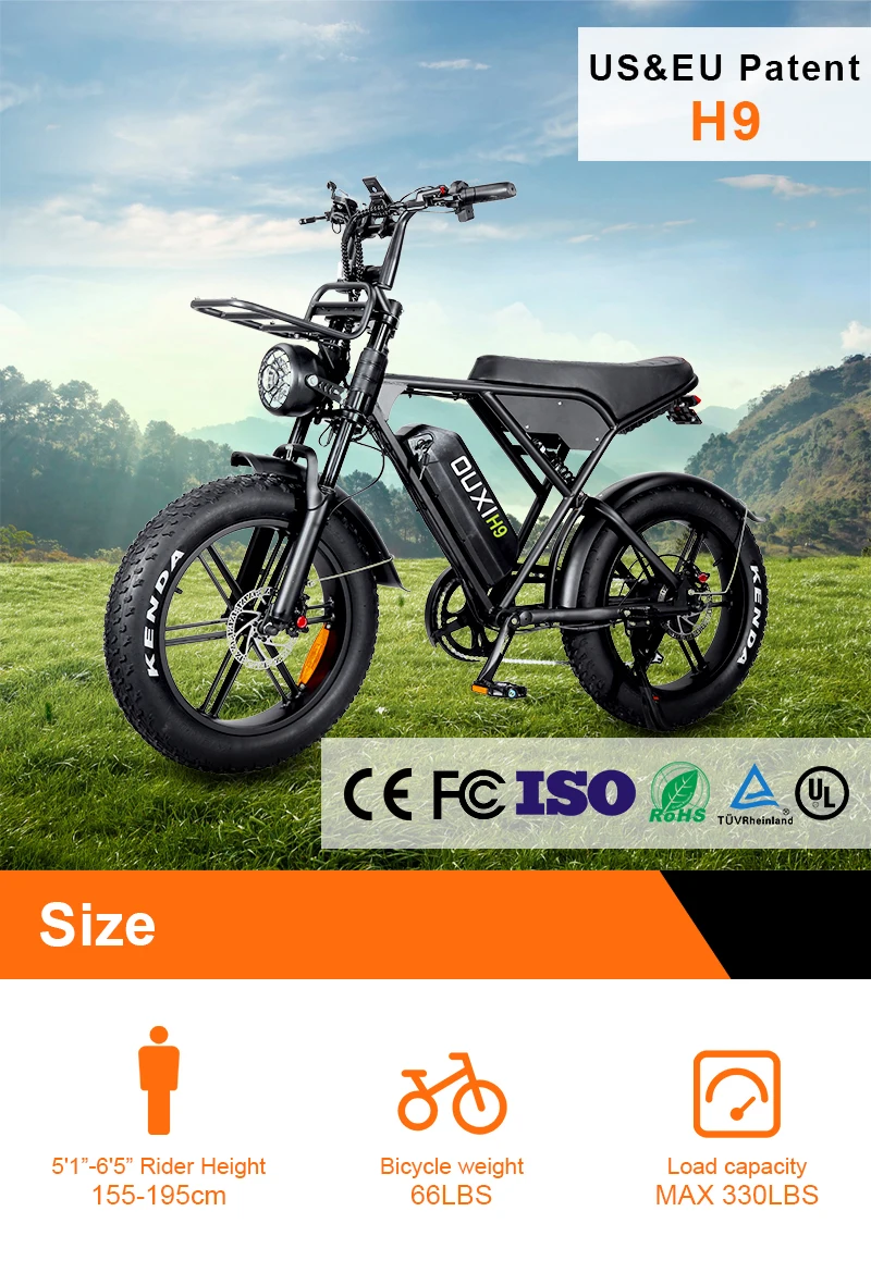OUXI H9 Electric Hybrid Bike Fat Tire E-Bike With 250w/1000w Fatbike Hydraulic Brake EU Warehouse for City Riding