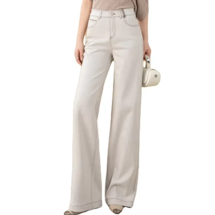 Women's Autumn Street Anti-Wrinkle Casual Jeans Wide Leg Flare Pants Long Sleeves Zipper Fly Solid Color Plain Dyed