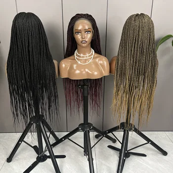Alternative view of Hand Made Glueless Afro Thin Braid Hd Lace Synthetic Hair Wigs Full Lace Braided Wigs for Black Women