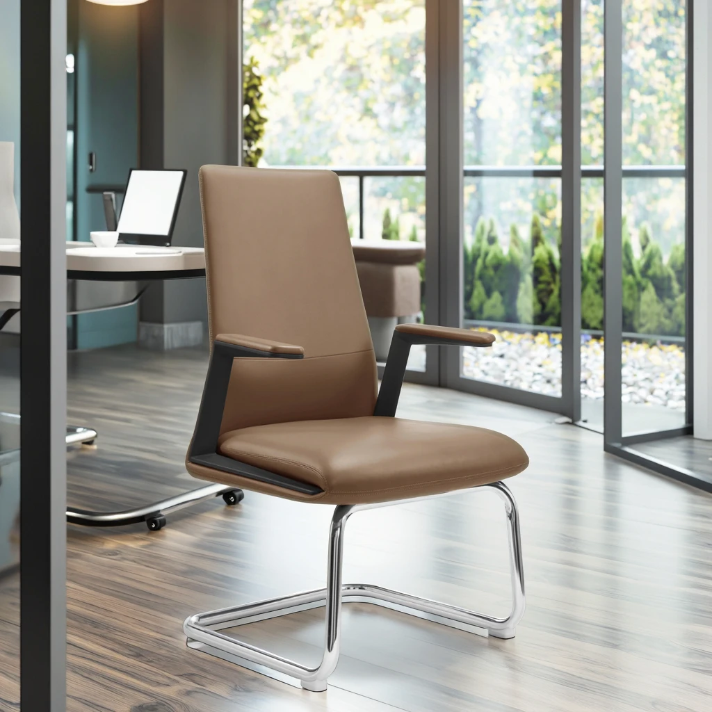 Arc Base Reception Chair PA+30%GF Plastic Supports Waterproof PU Leather Conference Room Furnishing 2