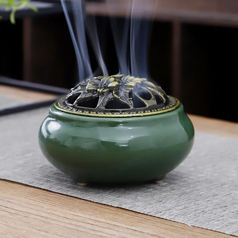 彫刻・オブジェ Richardson CERAMIC INCENSE BURNER Zen Lotus Vintage Ceramic Charcoal and Powder Incense Cone